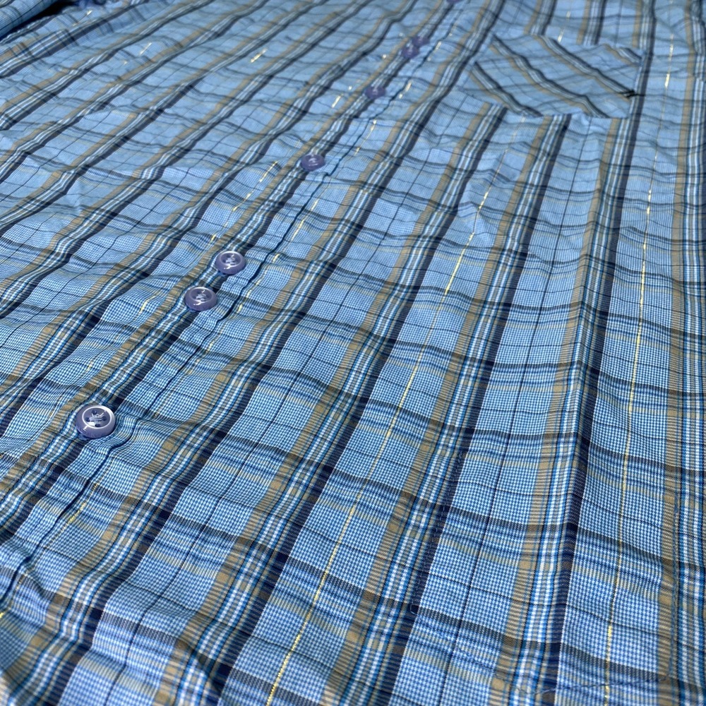 Hurley Button Up Shirt Mens Medium Blue Plaid Metallic Long Sleeve MVL611TR - Picture 6 of 13